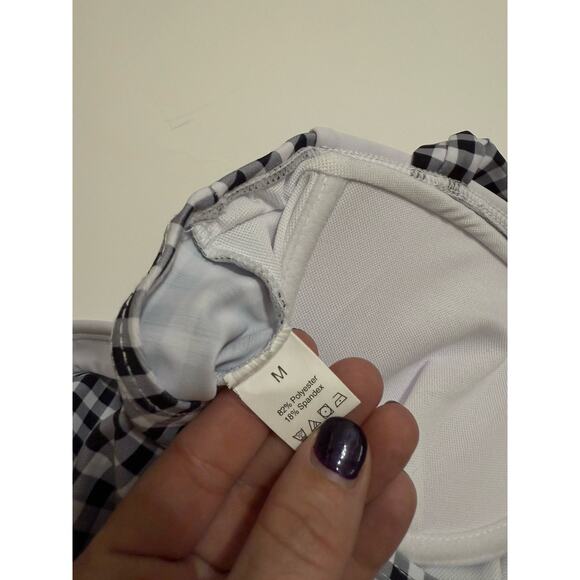 Retro Stage Gingham One Piece Swimsuit Womens Medium Black White Ruched NWT - Picture 4 of 4